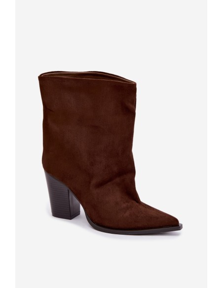 Women's Block Heel Ankle Boots With Pointed Toe Brown Hileta