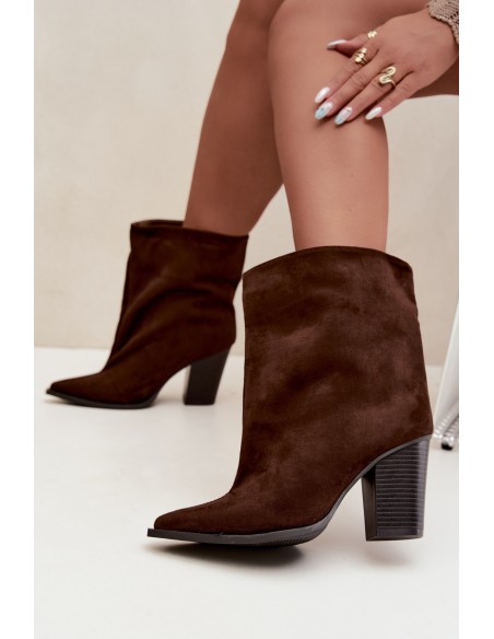 Women's Block Heel Ankle Boots With Pointed Toe Brown Hileta
