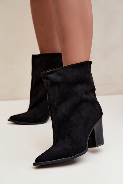 Women's Block Heel Boots With Pointed Toe Black Hileta