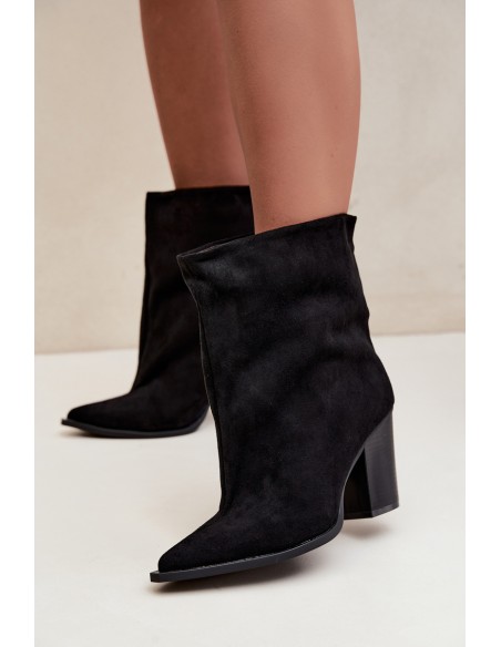 Women's Block Heel Boots With Pointed Toe Black Hileta
