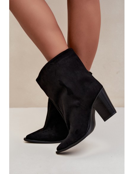 Women's Block Heel Boots With Pointed Toe Black Hileta