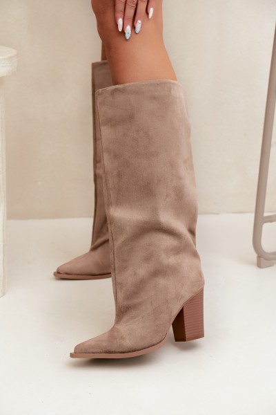 Women's Slip-On Block Heel Eko Suede Beige Carmina Boots