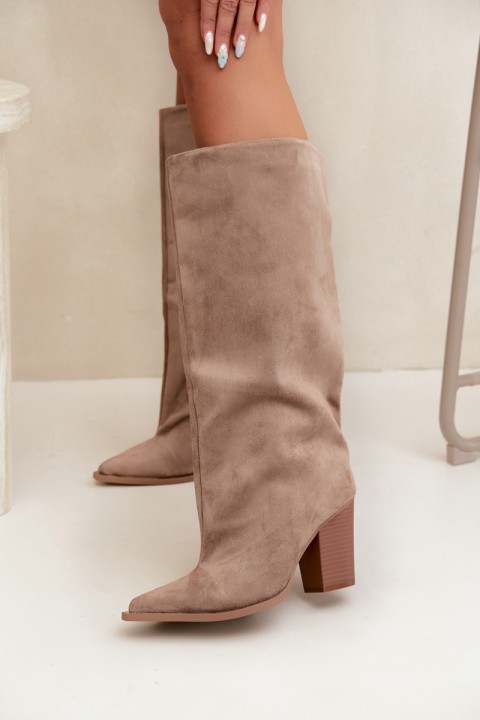 Women's Slip-On Block Heel Eko Suede Beige Carmina Boots