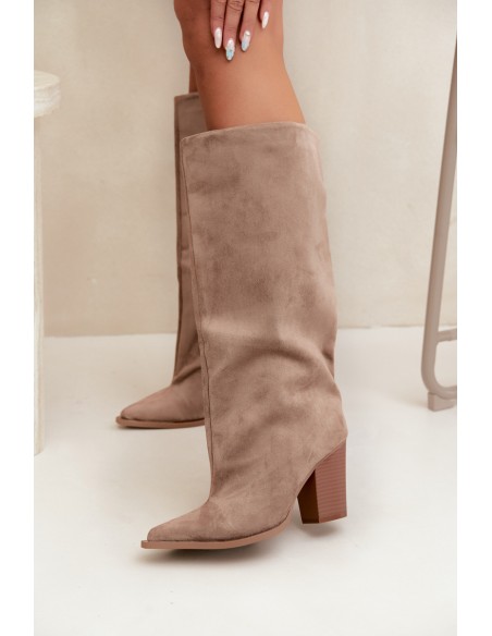 Women's Slip-On Block Heel Eko Suede Beige Carmina Boots