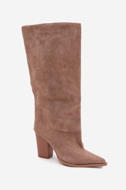 Women's Slip-On Block Heel Eko Suede Beige Carmina Boots