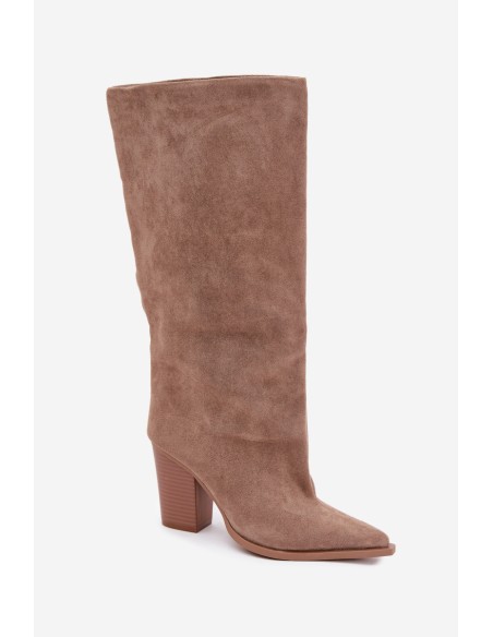 Women's Slip-On Block Heel Eko Suede Beige Carmina Boots