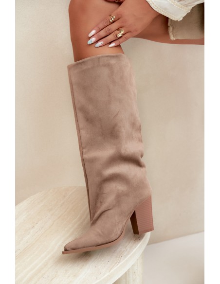 Women's Slip-On Block Heel Eko Suede Beige Carmina Boots