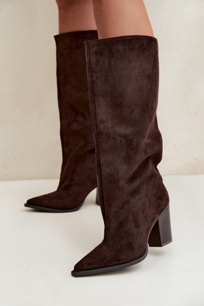 Women's Slip-On Block Heel Eco Suede Chocolate Boots Carmina