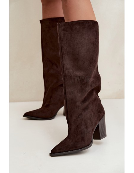 Women's Slip-On Block Heel Eco Suede Chocolate Boots Carmina