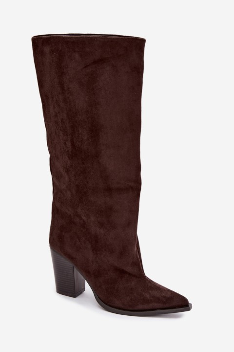 Women's Slip-On Block Heel Eco Suede Chocolate Boots Carmina