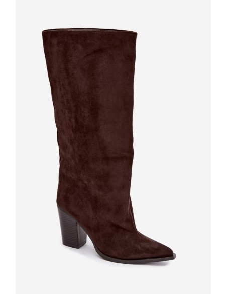 Women's Slip-On Block Heel Eco Suede Chocolate Boots Carmina