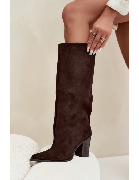 Women's Slip-On Block Heel Eco Suede Chocolate Boots Carmina