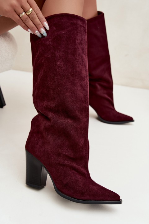 Women's Slip-On Block Heel Eco Suede Bordeaux Carmina Boots