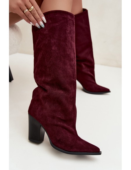 Women's Slip-On Block Heel Eco Suede Bordeaux Carmina Boots
