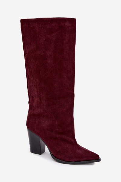 Women's Slip-On Block Heel Eco Suede Bordeaux Carmina Boots 2