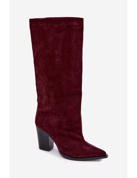 Women's Slip-On Block Heel Eco Suede Bordeaux Carmina Boots