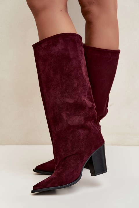 Women's Slip-On Block Heel Eco Suede Bordeaux Carmina Boots