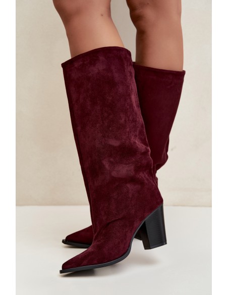 Women's Slip-On Block Heel Eco Suede Bordeaux Carmina Boots
