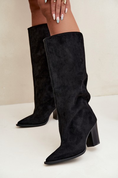 Women's Slip-On Block Heel Black Eco Suede Boots Carmina