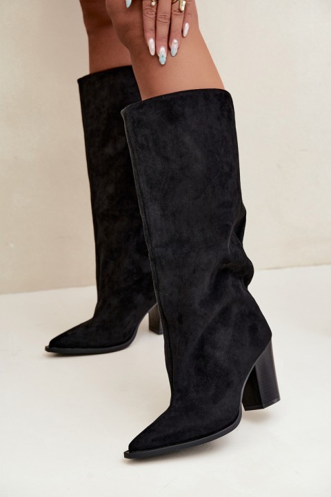 Women's Slip-On Block Heel Black Eco Suede Boots Carmina