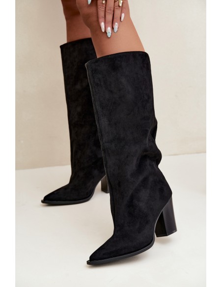Women's Slip-On Block Heel Black Eco Suede Boots Carmina