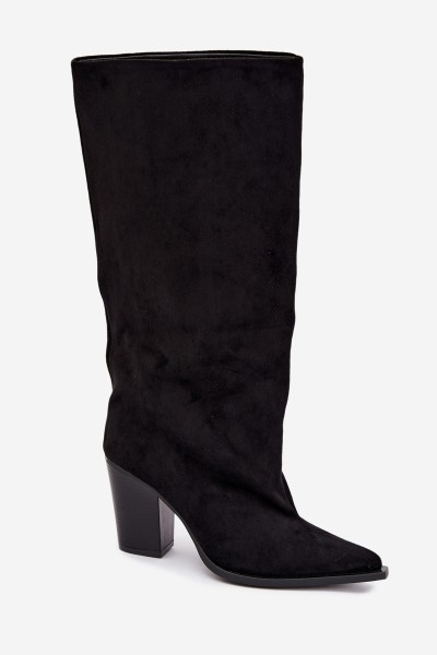 Women's Slip-On Block Heel Black Eco Suede Boots Carmina 2