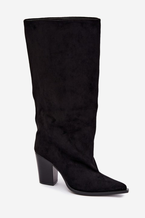Women's Slip-On Block Heel Black Eco Suede Boots Carmina
