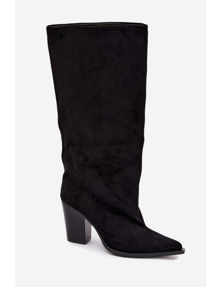 Women's Slip-On Block Heel Black Eco Suede Boots Carmina
