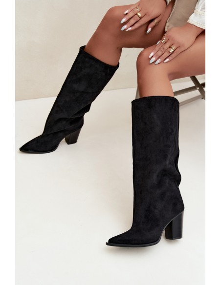 Women's Slip-On Block Heel Black Eco Suede Boots Carmina