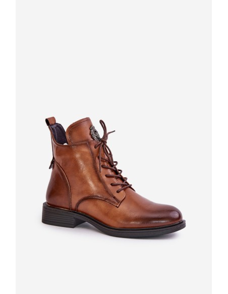 Insulated Ankle Boots With Flat Heel And Decoration Camel Leonise