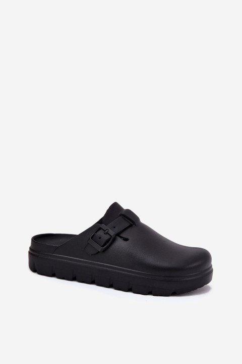 Women Foam Slippers With Strap And Buckle Black Larinie
