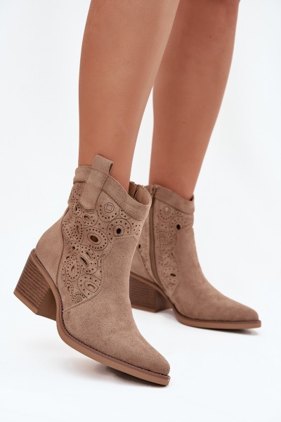 Women's Cowboy Boots with Openwork Pattern Beige Nolvina