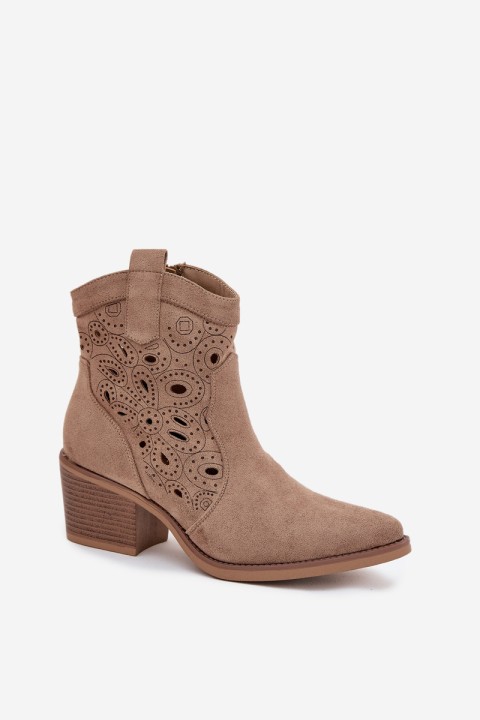 Women's Cowboy Boots with Openwork Pattern Beige Nolvina