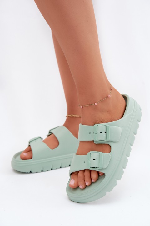 Women's Foam Platform Mint Green Slides Melorea
