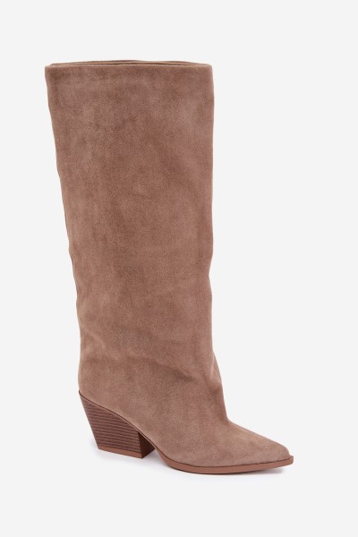Slip-On Knee-High Boots with Heel and Pointed Toe Khaki Blenia 2