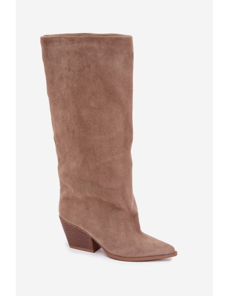 Slip-On Knee-High Boots with Heel and Pointed Toe Khaki Blenia