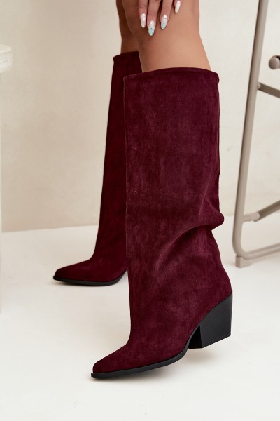 Burgundy High Heel Ankle Boots With Pointed Toe Blenia