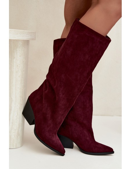 Burgundy High Heel Ankle Boots With Pointed Toe Blenia