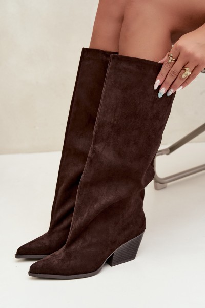Chocolate Brown Slip-On High Heel Pointed Toe Boots Blenia