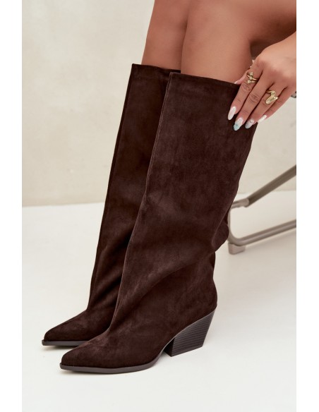 Chocolate Brown Slip-On High Heel Pointed Toe Boots Blenia