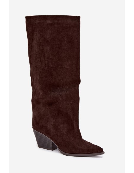 Chocolate Brown Slip-On High Heel Pointed Toe Boots Blenia