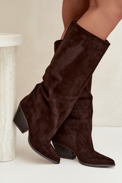 Chocolate Brown Slip-On High Heel Pointed Toe Boots Blenia