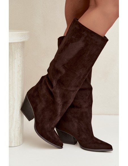 Chocolate Brown Slip-On High Heel Pointed Toe Boots Blenia