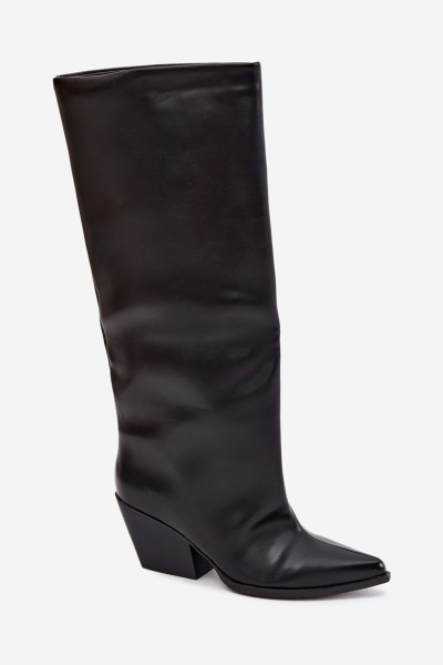Black Eco Leather Slip-On High Heel Boots With Pointed Toe Blenia 2