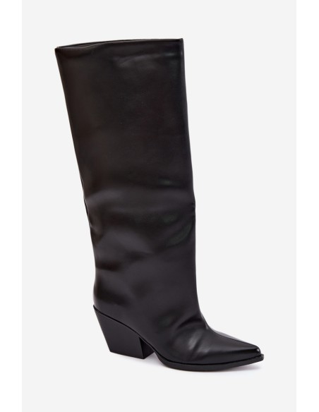 Black Eco Leather Slip-On High Heel Boots With Pointed Toe Blenia