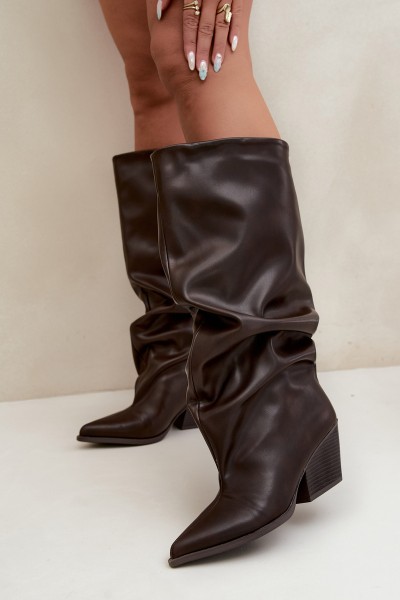 Slip-On Chocolate Brown High Heel Pointed Toe Eco Leather Boots Blenia
