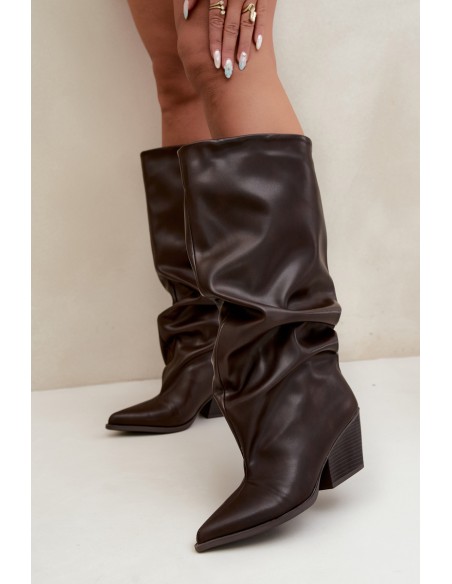 Slip-On Chocolate Brown High Heel Pointed Toe Eco Leather Boots Blenia