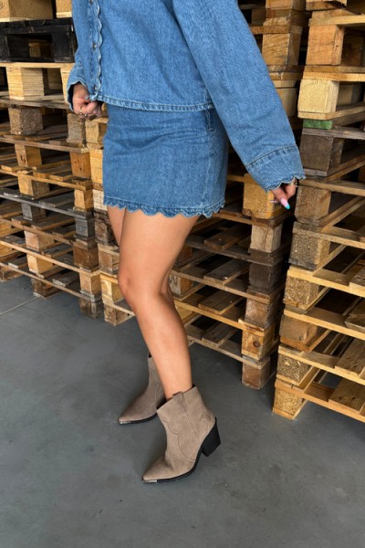 Leather Suede Cowboy Ankle Boots With Heels Insulated Khaki Pelsa