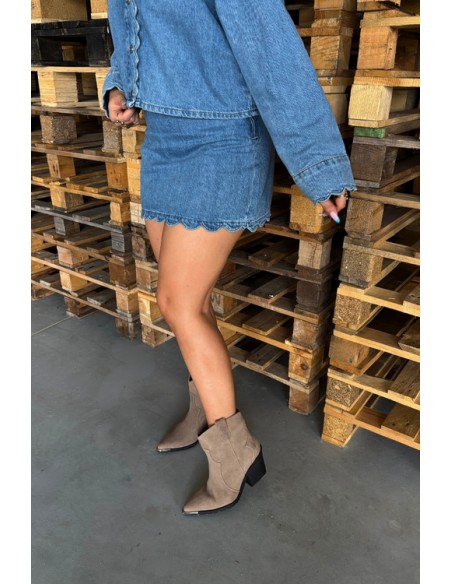Leather Suede Cowboy Ankle Boots With Heels Insulated Khaki Pelsa