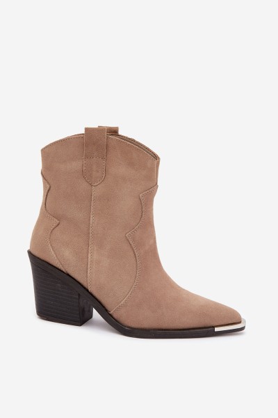Leather Suede Cowboy Ankle Boots With Heels Insulated Khaki Pelsa 2